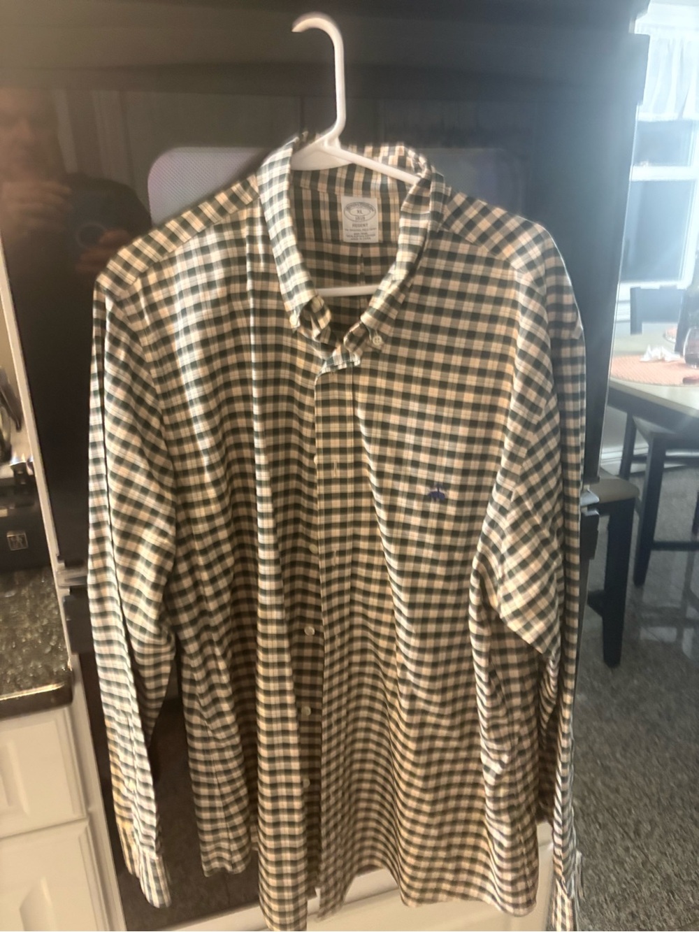 Brooks Brothers Green and White Check Button-Down Shirt